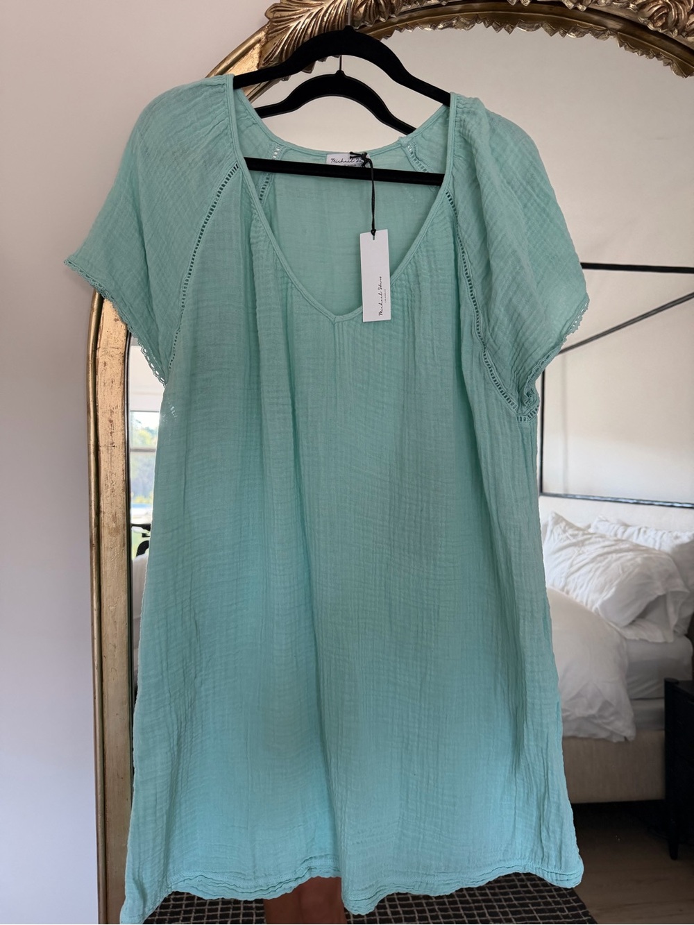 Michael Stars Light Aqua V-Neck Gauze Tunic